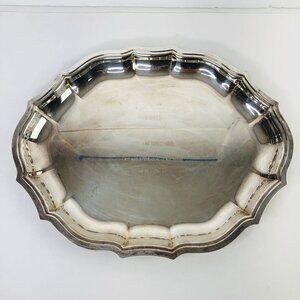 1960s Serving Tray Dish Platter Silver Plate 14" Chippendale Scalloped Edge Oval